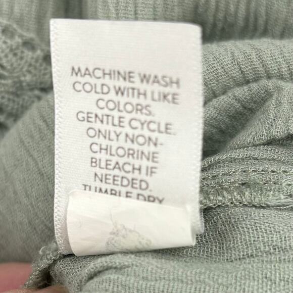 J. Jill Blouse Size S Green Boho Crinkle Texture Oversized Crochet Lace Trim - Picture 11 of 11